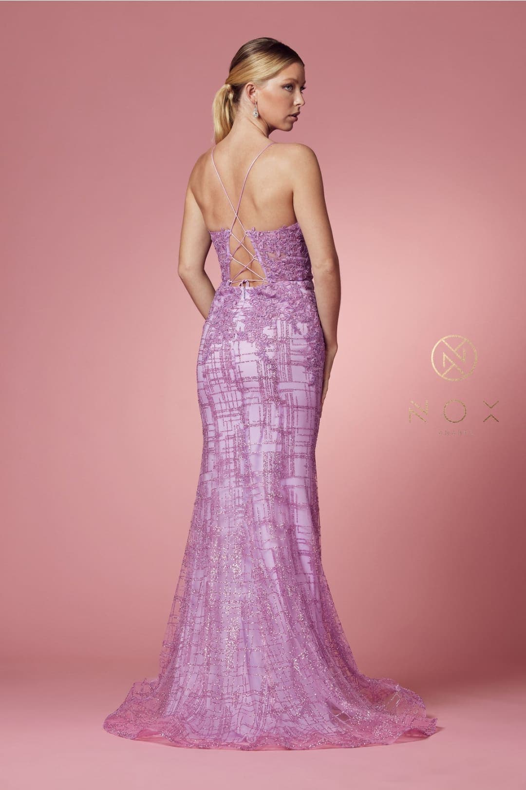 Nox Anabel R282-1 Strappy Glitter Deep V-Neck Mermaid Prom Evening Gown - Dress