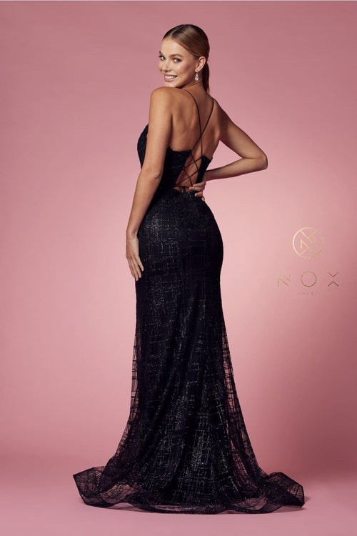 Nox Anabel R282-1 Strappy Glitter Deep V-Neck Mermaid Prom Evening Gown - Dress