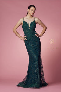 Nox Anabel R282-1 Strappy Glitter Deep V-Neck Mermaid Prom Evening Gown - GREEN / 2 - Dress