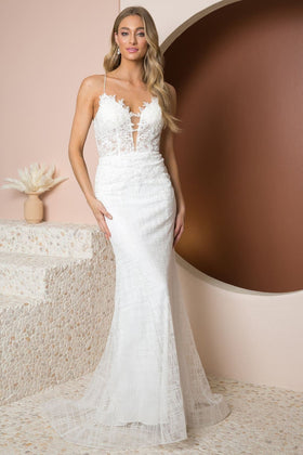 Nox Anabel R282-1W White Sheath Wedding Bridal Gown