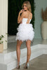Nox Anabel R757 Feather V-neck Sequins Corset Back Prom Short Dress - Dress