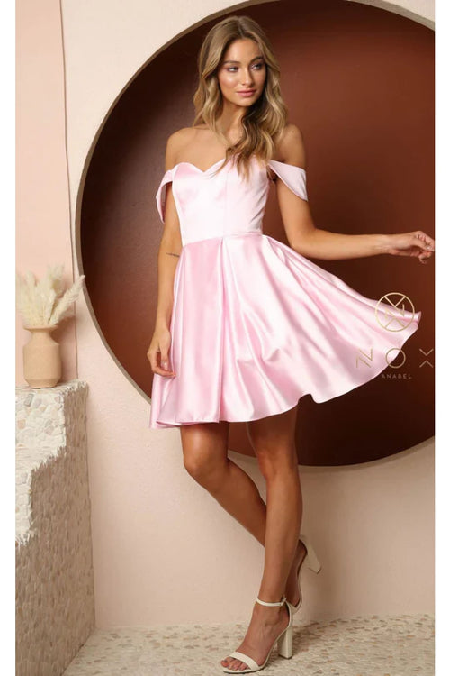 Nox Anabel R773 Satin Off-Shoulder Dress – Elegant Style for Unforgettable Moments - Baby pink / Dress