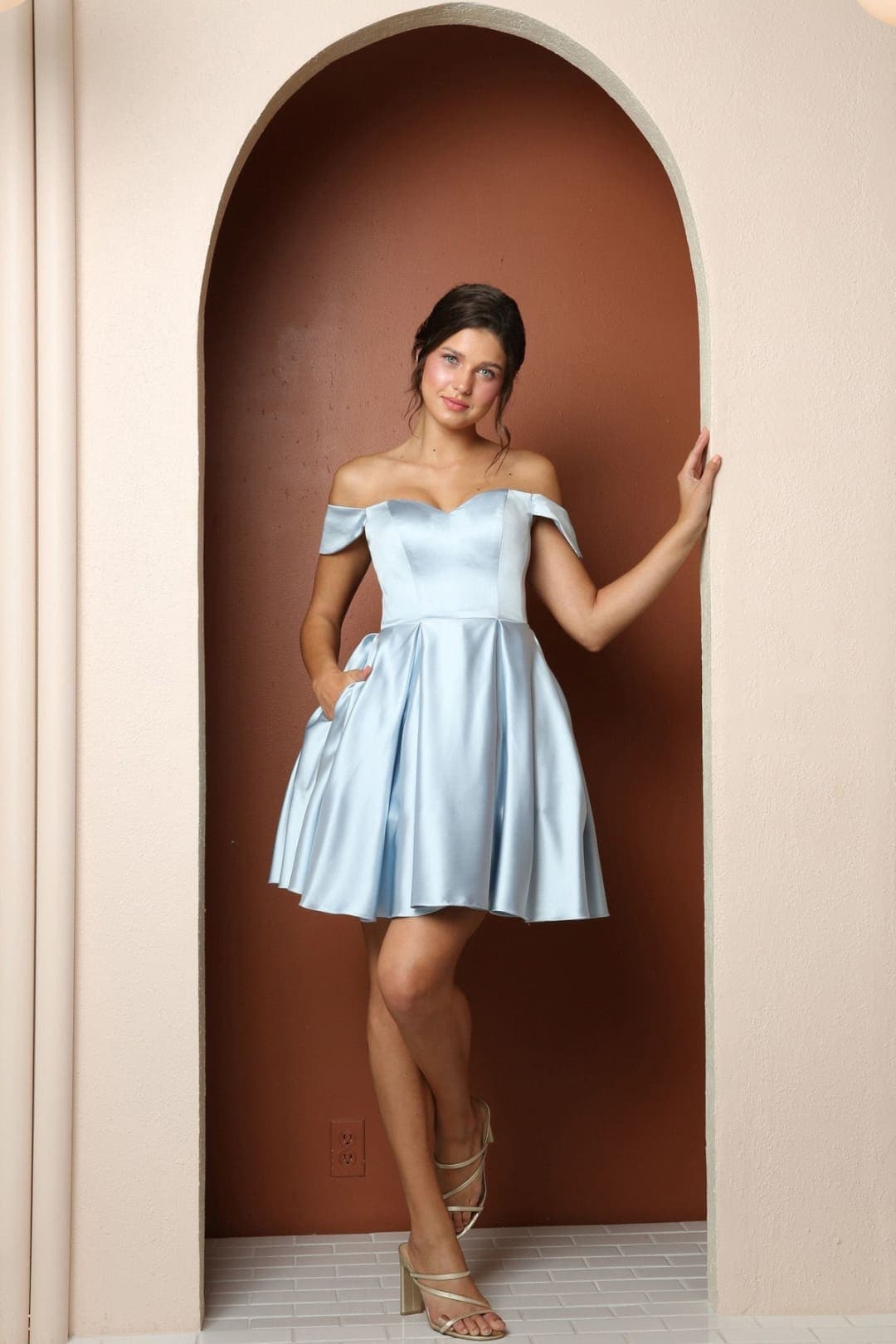 Nox Anabel R773 Side Pockets A-line Off Shoulder Bridesmaids Dress - BABY PINK / 00 - Dress