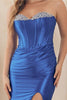 Nox Anabel R807 Rhinestones Ruched Bustier Leg Slit Cocktail Dress - Dress