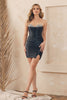 Nox Anabel R807 Rhinestones Ruched Bustier Leg Slit Cocktail Dress - BLACK / 00 - Dress