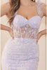 Nox Anabel T791 Sheer Bodice Glitter Corset Back Feathers Hoco Dress