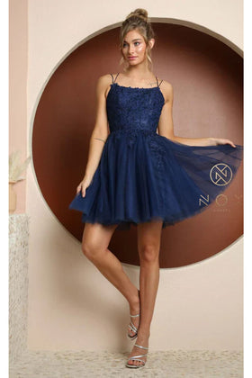 Nox Anabel T718 Navy Blue Inexpensive Short A-Line Bridesmaid Dress