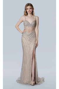 Nude Prom Dress Beaded Formal Evening Gown Stella Couture 25198 - Nude / 2 - Dresses