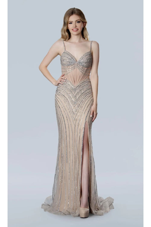 Nude Prom Dress Beaded Formal Evening Gown Stella Couture 25198 - Nude / 2 - Dresses