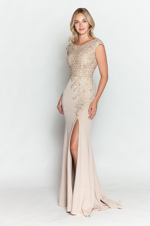 Vestido de desfile con escote barco y mangas cortas de Lenovia 8343 (Nueva colección)