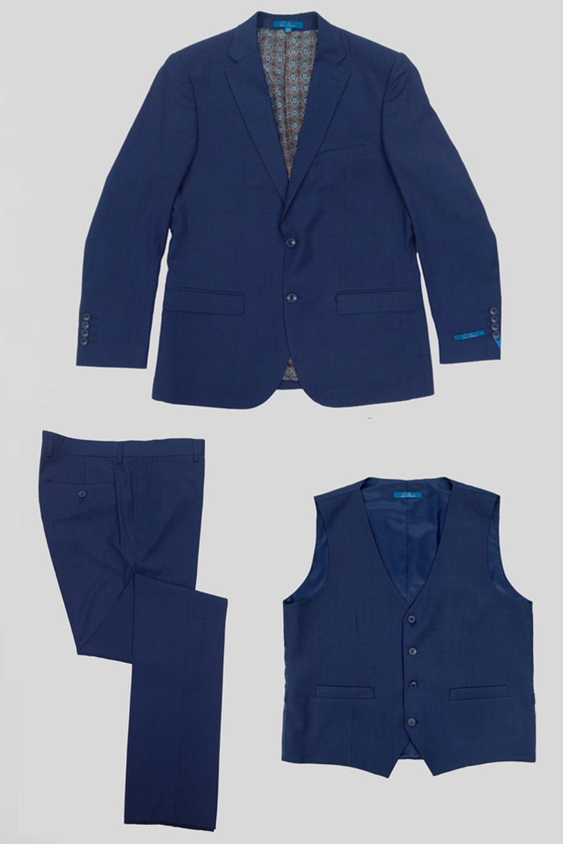 Traje de negocios entallado con chaleco y paneles de ventana tonales para hombre en azul medianoche
