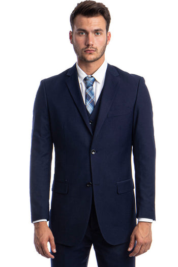 Traje de boda y negocios para hombre, de dos botones y color liso, en azul