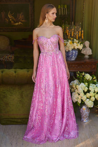 Off Shoulder A-line Slit Gown by Elizabeth K GL3628 - Long Formal Dresses