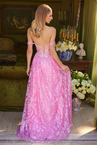 Off Shoulder A-line Slit Gown by Elizabeth K GL3628 - Long Formal Dresses
