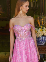 Off Shoulder A-line Slit Gown by Elizabeth K GL3628