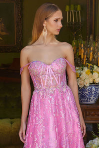 Off Shoulder A-line Slit Gown by Elizabeth K GL3628 - Long Formal Dresses
