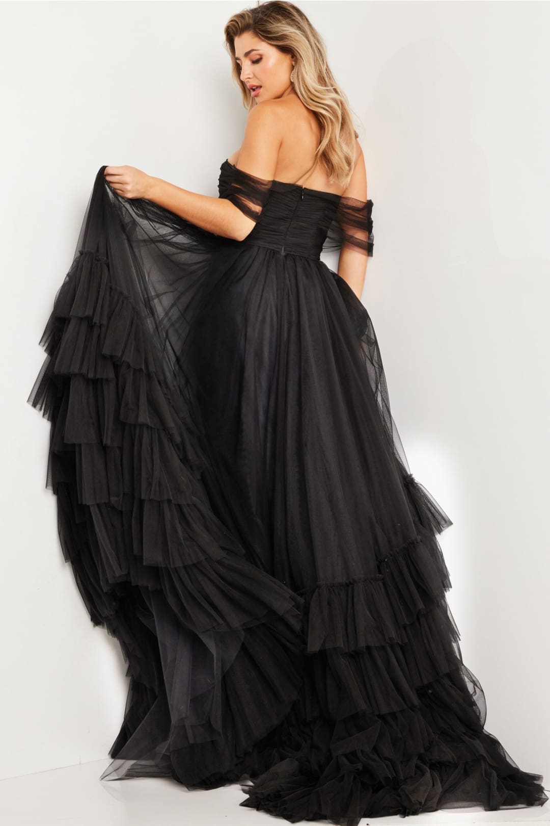 Off Shoulder A-line Tiered Gown by Jovani 37608 - Long Formal Dresses