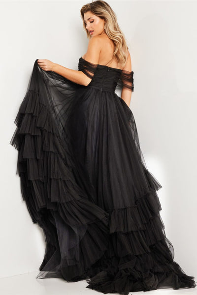 Off Shoulder A-line Tiered Gown by Jovani 37608 - Long Formal Dresses