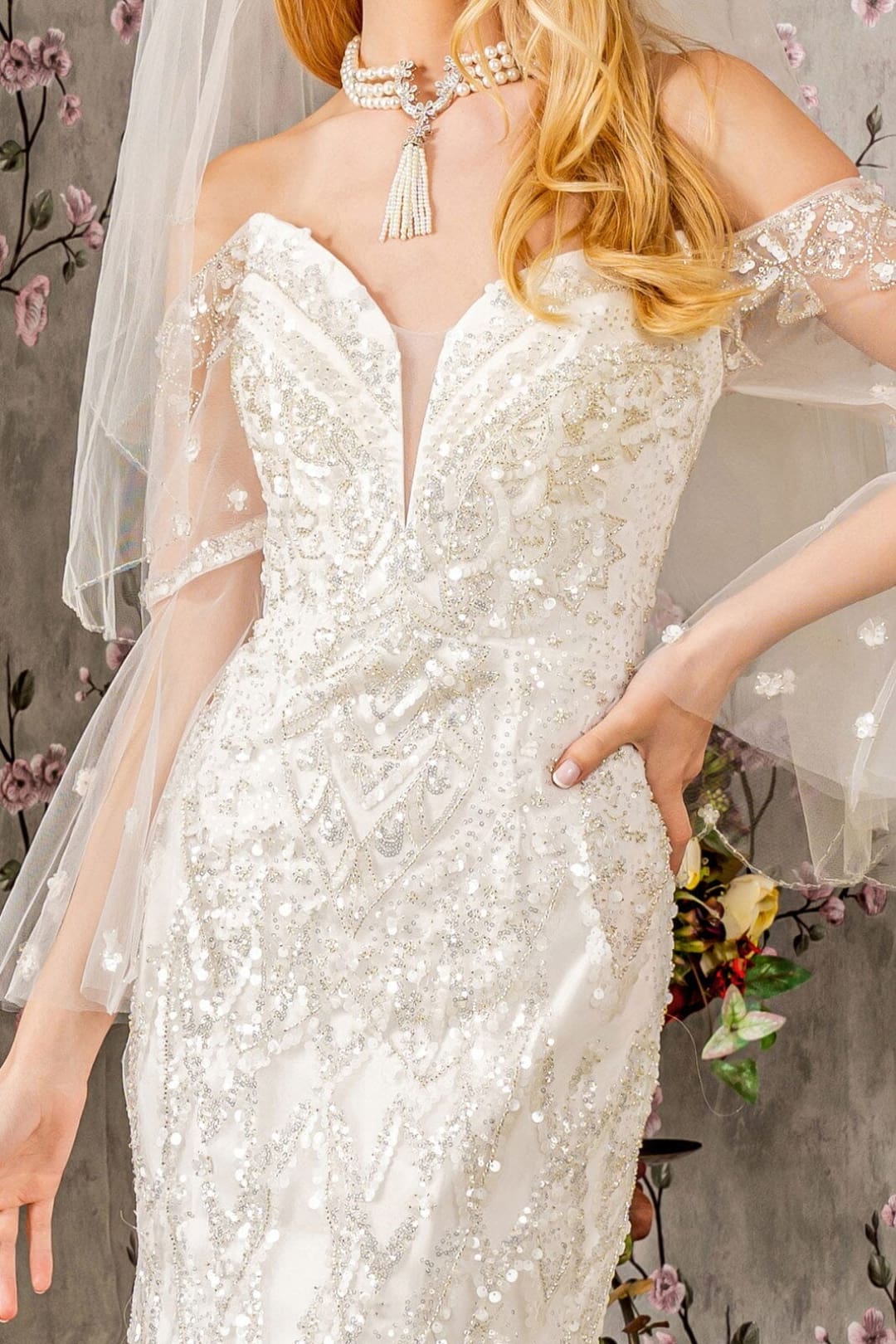 Off Shoulder Bell Sleeve Bridal Gown by GLS Gloria GL3426 - Long Formal Dresses