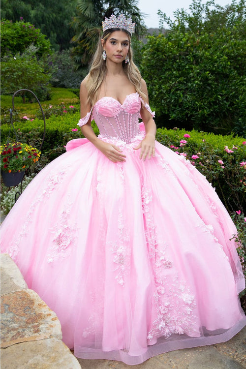 Off Shoulder Bow Ball Gown by GLS Gloria GL3576 - XS / Pink - Quinceanera Dresses