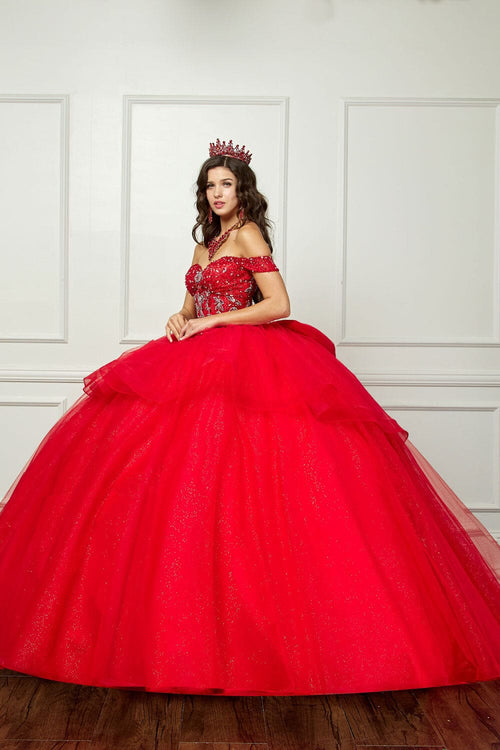 Off Shoulder Bow Ball Gown by Bella Princess PQ1063