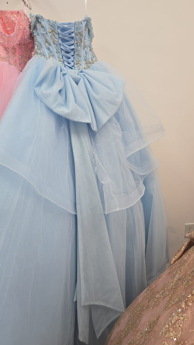 Off Shoulder Bow Ball Gown by Bella Princess PQ1063