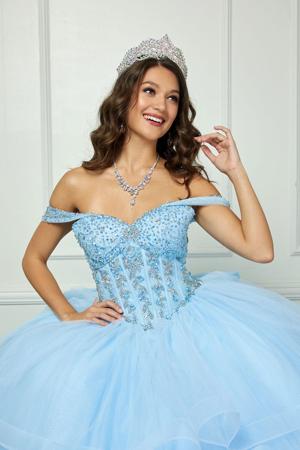 Off Shoulder Bow Ball Gown by Bella Princess PQ1063