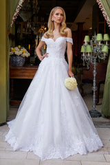 Off Shoulder Bridal Gown by GLS Gloria GL3534 - XS / Snow White - Long Formal Dresses