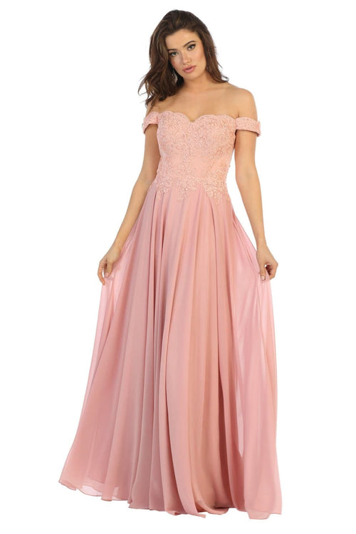 Off Shoulder Prom Dress - Dusty Rose / 2