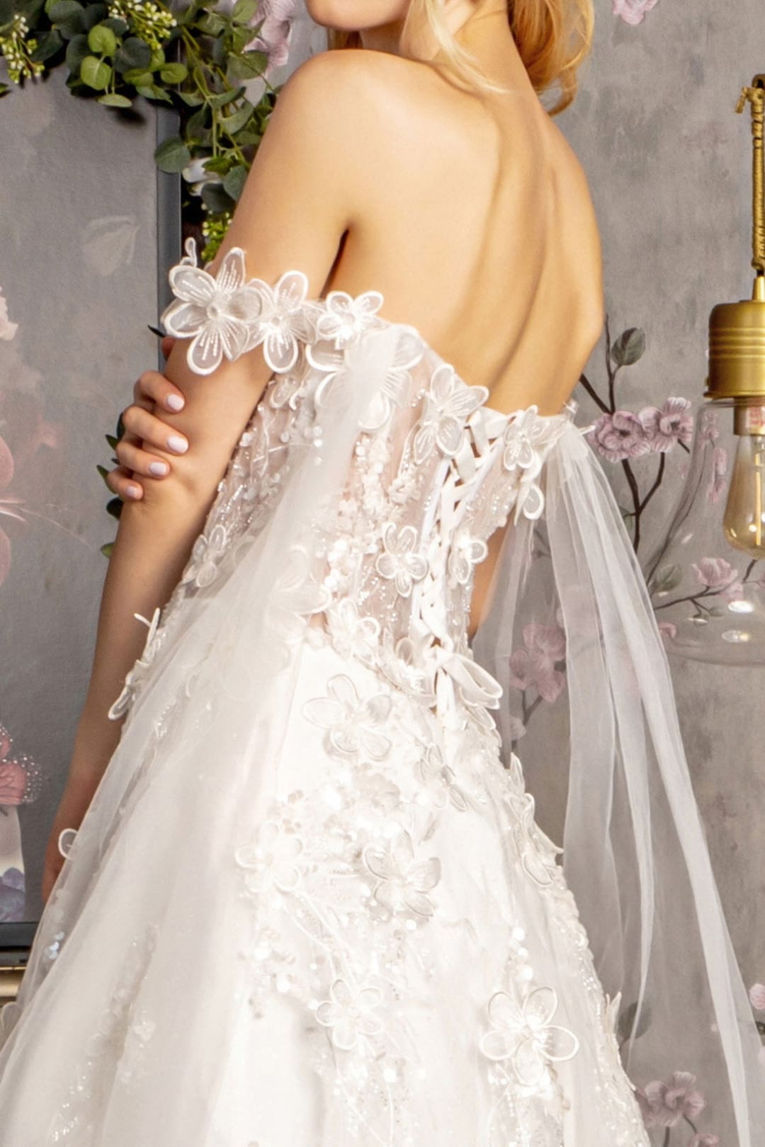 Off Shoulder Cape Sleeve Bridal Gown by GLS Gloria GL3448 - L / Ivory - Long Formal Dresses