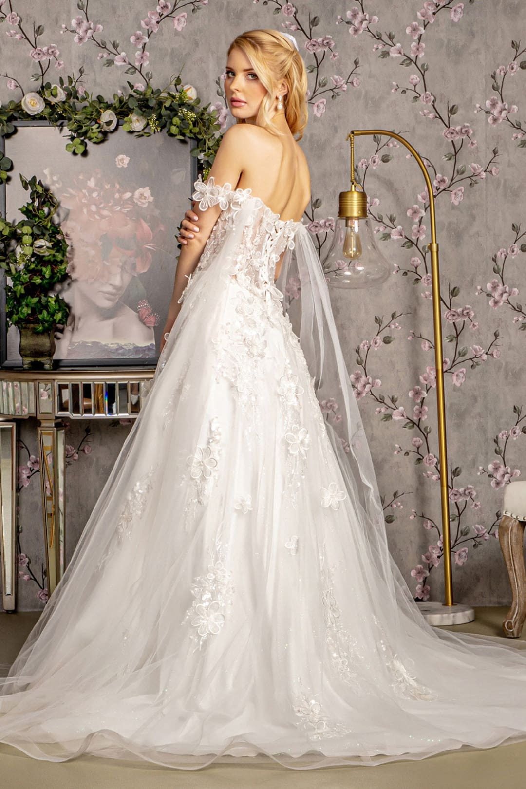 Off Shoulder Cape Sleeve Bridal Gown by GLS Gloria GL3448 - S / Ivory - Long Formal Dresses
