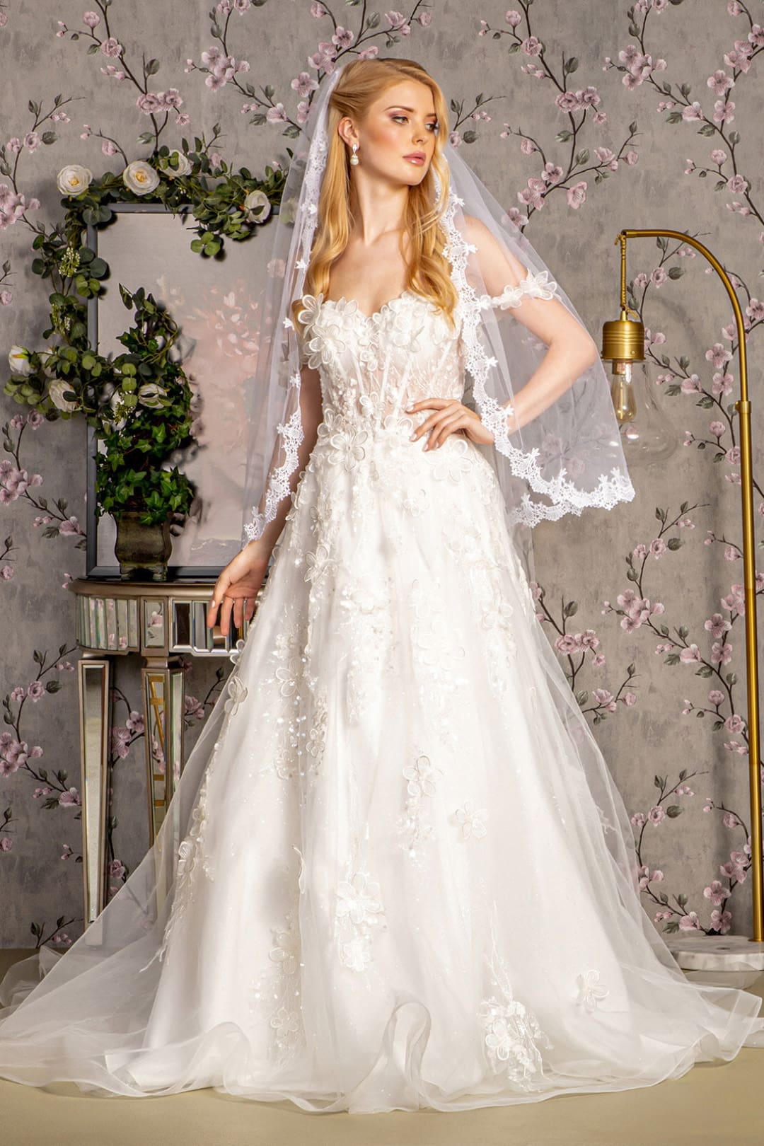 Off Shoulder Cape Sleeve Bridal Gown by GLS Gloria GL3448 - XL / Ivory - Long Formal Dresses