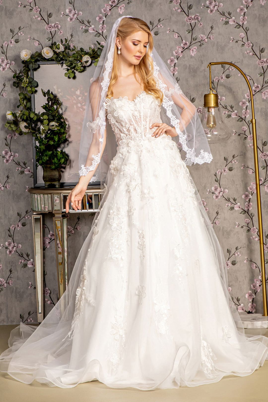 Off Shoulder Cape Sleeve Bridal Gown by GLS Gloria GL3448 3XL / Ivory