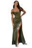 Off Shoulder Corset Evening Gown 2025 Elegant Satin Dress - Olive / 18 - Prom