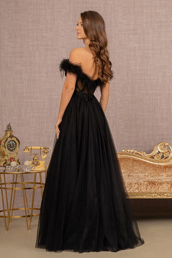 Off Shoulder Feather A-line Gown by GLS Gloria GL3138 - Long Formal Dresses