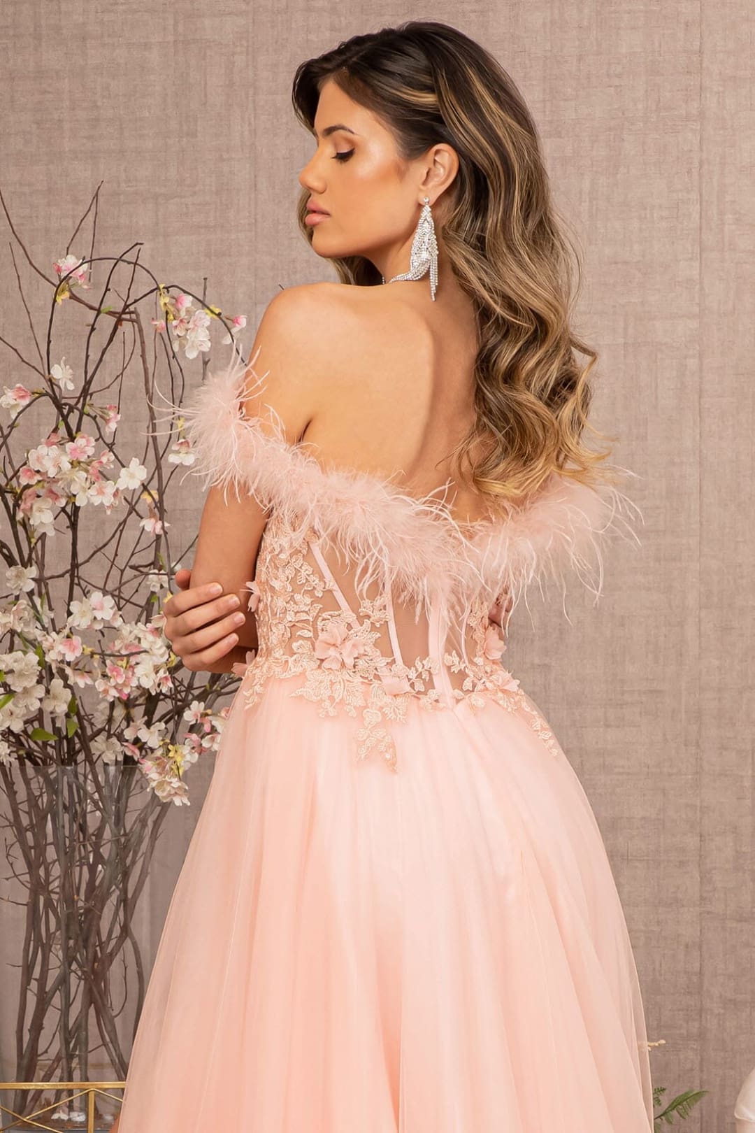 Off Shoulder Feather A-line Gown by GLS Gloria GL3138 - Long Formal Dresses