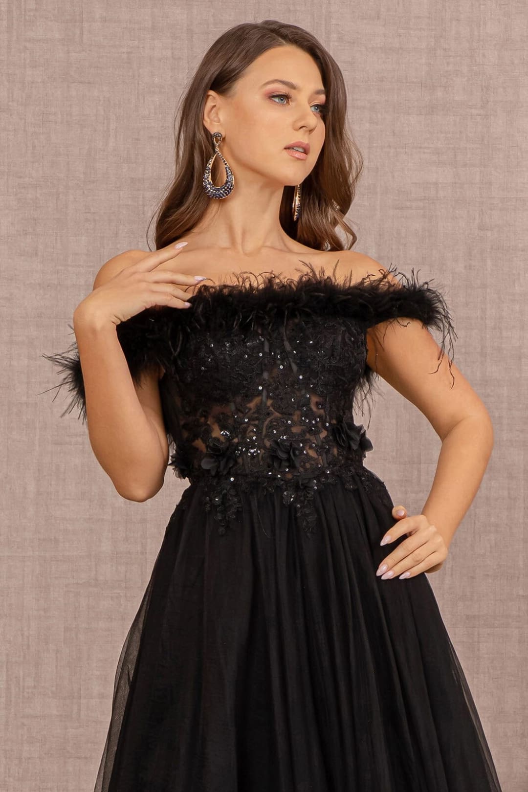 Off Shoulder Feather A-line Gown by GLS Gloria GL3138 - Long Formal Dresses