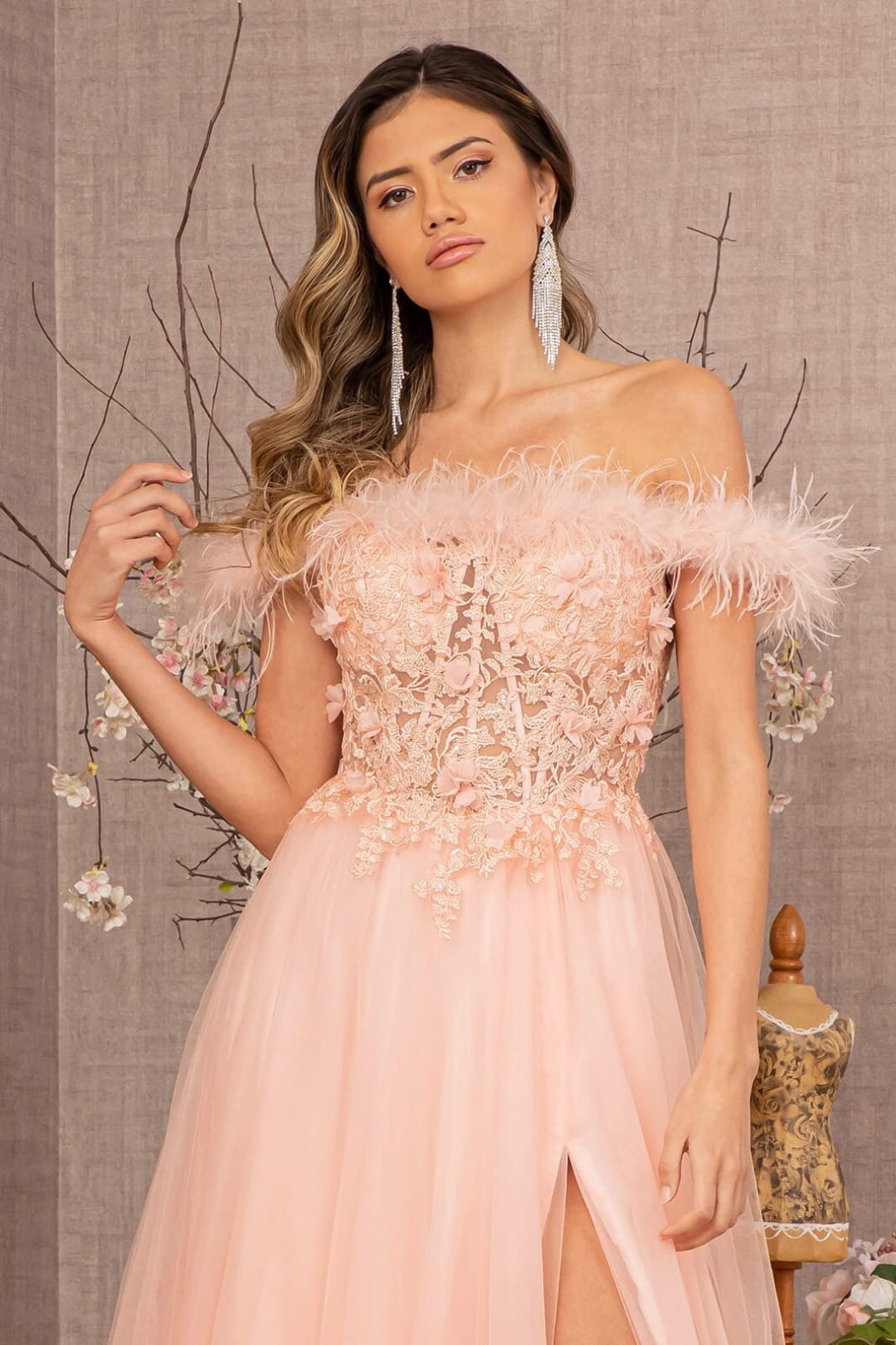 Off Shoulder Feather A-line Gown by GLS Gloria GL3138 - Long Formal Dresses