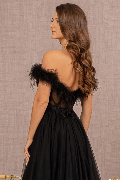 Off Shoulder Feather A-line Gown by GLS Gloria GL3138 - Long Formal Dresses