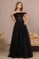 Off Shoulder Feather A-line Gown by GLS Gloria GL3138 - XS / Black - Long Formal Dresses