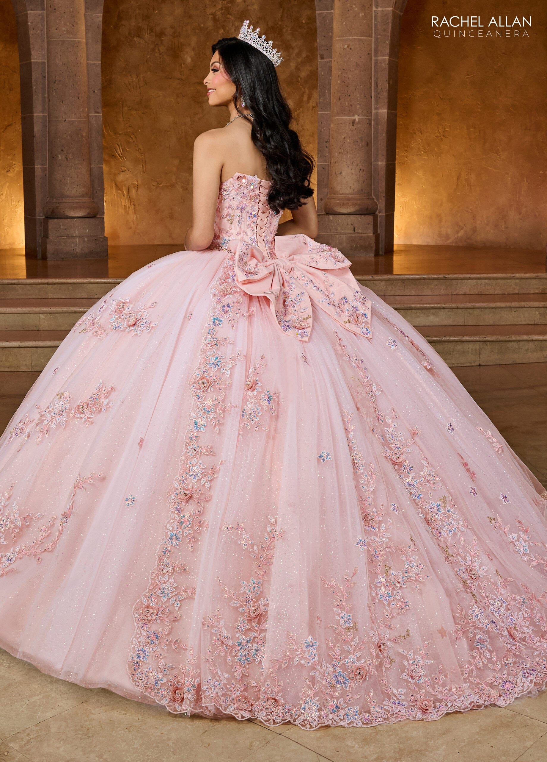 Rachel Allan RQ2186 Off Shoulder Feather Quinceanera Dress