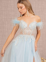 Off Shoulder Feather Slit Gown by GLS Gloria GL3135