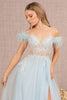 Off Shoulder Feather Slit Gown by GLS Gloria GL3135 - Long Formal Dresses