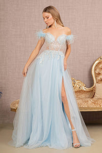 Off Shoulder Feather Slit Gown by GLS Gloria GL3135 - Long Formal Dresses