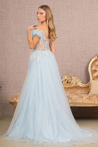 Off Shoulder Feather Slit Gown by GLS Gloria GL3135 - Long Formal Dresses