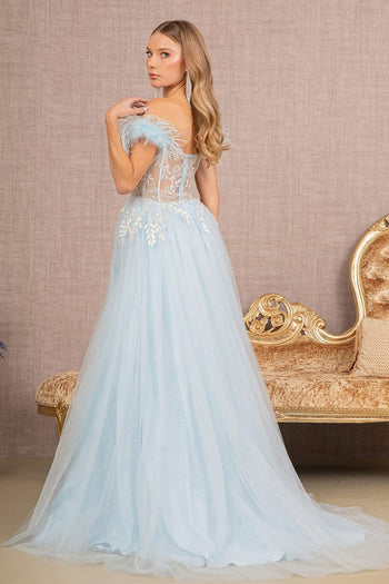 Off Shoulder Feather Slit Gown by GLS Gloria GL3135 - Long Formal Dresses