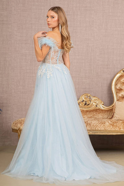 Off Shoulder Feather Slit Gown by GLS Gloria GL3135 - Long Formal Dresses