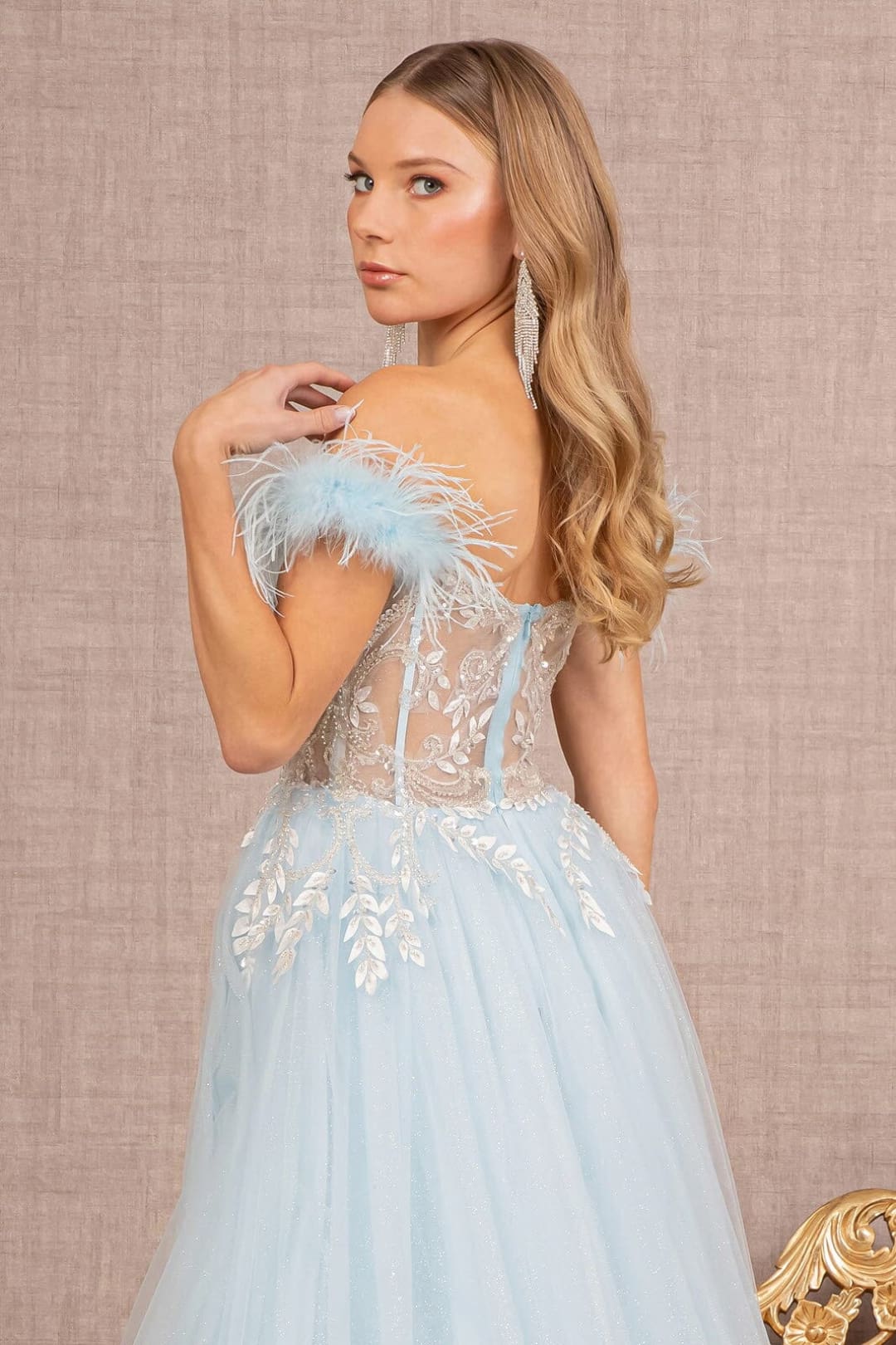 Off Shoulder Feather Slit Gown by GLS Gloria GL3135 - Long Formal Dresses