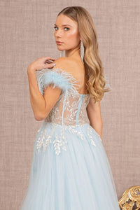 Off Shoulder Feather Slit Gown by GLS Gloria GL3135 - Long Formal Dresses