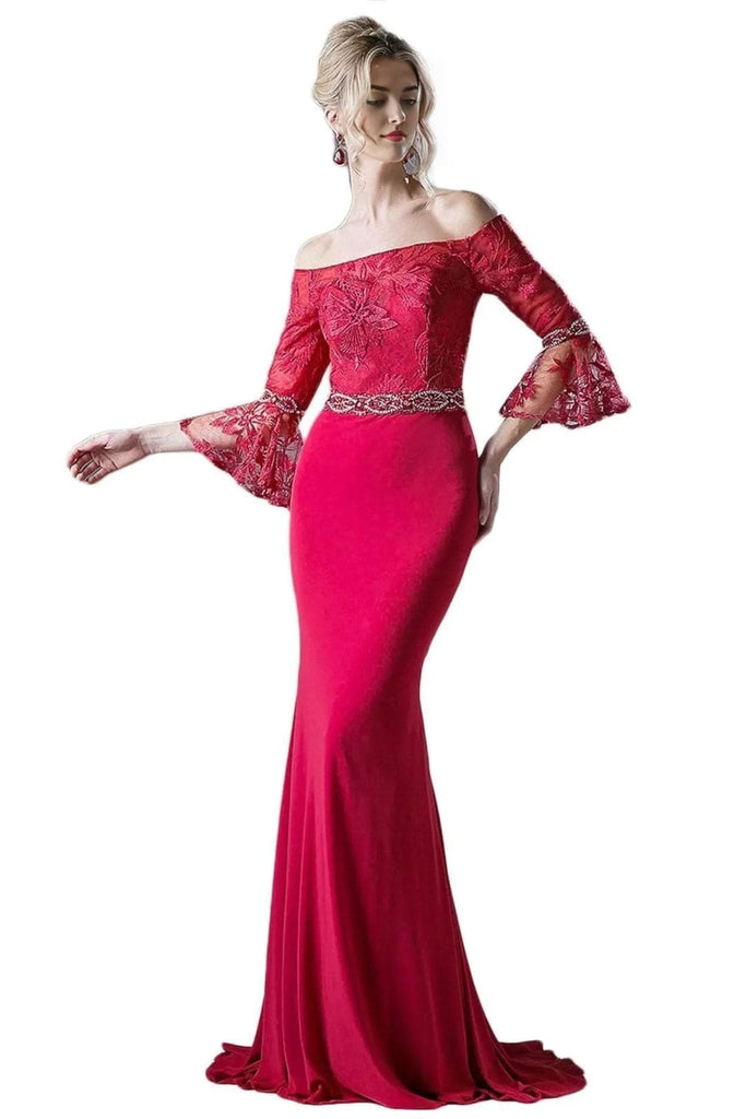 Off-Shoulder Flounce Fitted Dress 2025 Elegant Evening Gown - Burgundy / 2 - Prom